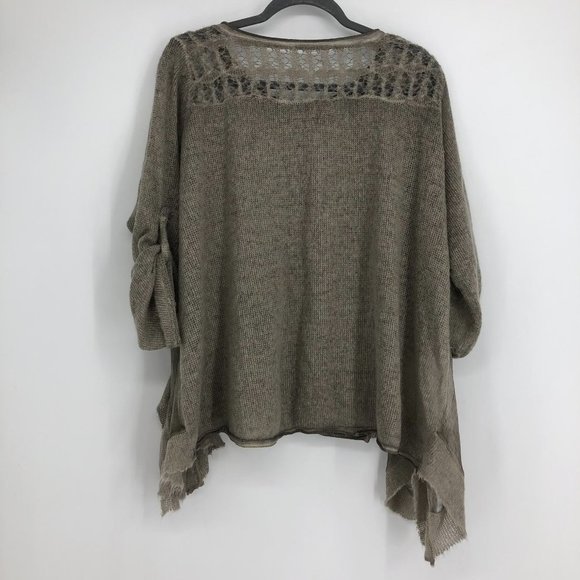 NWOT made in italy Taupe Sheer Eyelet Knit 1/2 Sleeve Oversized drape sweater - Picture 5 of 15
